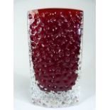 GEOFFREY BAXTER for Whitefriars 'Nailhead' vase in Ruby red colourway. Approx height 16cm