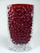 GEOFFREY BAXTER for Whitefriars 'Nailhead' vase in Ruby red colourway. Approx height 16cm