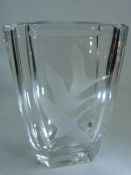 ORREFORS - Heavy glass vase depicting Three flying geese. Probably by Vicke Lindstrand. C.1930's.