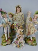 German Porcelain figures to include a Von Schierholz floral encrusted centre piece