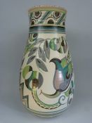 Large Poole Pottery Art Deco vase in the Rare Geometric Green pattern E. Approx 42cm high and