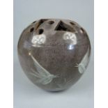 Fishley Holland Studio Pottery Pot-Pourri vase decorated with swallows and foliage in a simple white