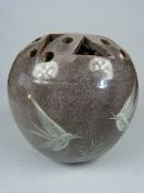 Fishley Holland Studio Pottery Pot-Pourri vase decorated with swallows and foliage in a simple white