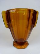 Art Deco Large Amber glass vase with sculptural Phalanges on a large footed base. Approx height -