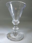 Early Georgian wine glass on banded stem. Approx height 10.5cm