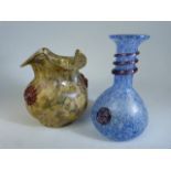 Kralik Glass - Two pieces Iridescent crimped vase and one other with applied Amethyst colours