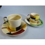 Susie Cooper 1930's Geometric Handpainted design coffee can and saucer. Along with a Susie cooper