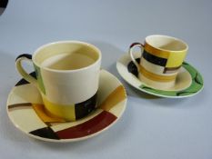 Susie Cooper 1930's Geometric Handpainted design coffee can and saucer. Along with a Susie cooper