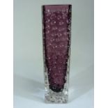 GEOFFREY BAXTER for Whitefriars square glass vase in the Aubergine colour. Approx Height - 17cm