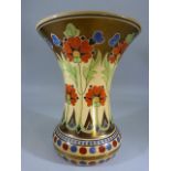 Wedgwood hand painted Lustre vase with flared top 1920's decorated with flowers by Millicent Taplin.