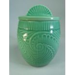 Spode's Royal Jade Art Deco style pot decorated with Rolling Waves in Relief. K452. Approx height