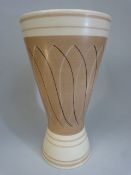 Poole pottery Freeform vase in the PRB pattern designed by Alfred Rhead. Approx height 25.5cm
