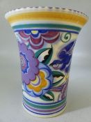 Art Deco Poole pottery flared vase in the Blue Bird Pattern (HE) fully marked to base. Small Chip to