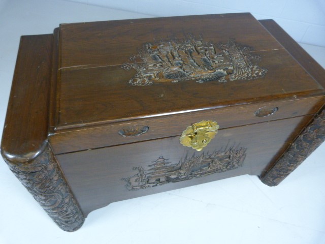 Oriental heavily carved camphor wood chest - Image 9 of 9