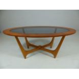 Retro oval coffee table with glass top