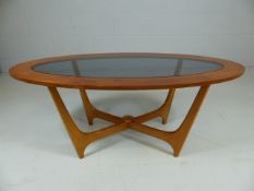 Retro oval coffee table with glass top