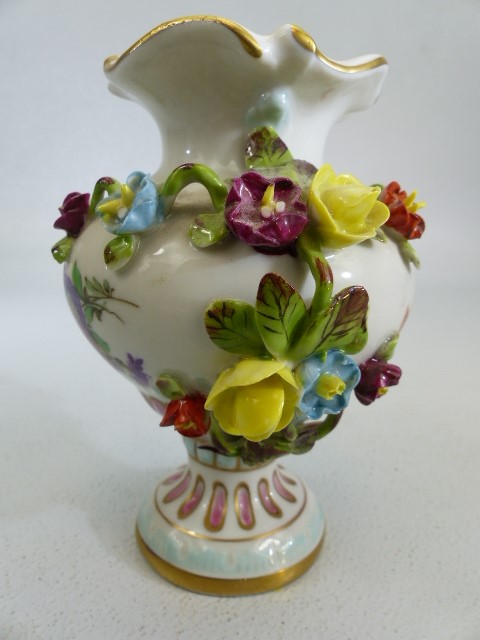 Meissen pair of 19th century floral encrusted urns. Also decorated with fruits. Both with Meissen - Image 7 of 8