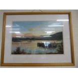 Paul Butler Pastel depicting Windermere Lake - Sunset.