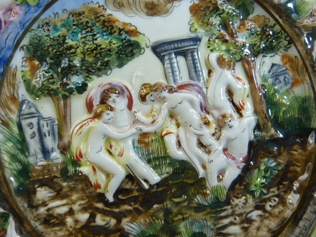 R Capodimonte glazed jardiniere decorated in relief with ladies and putti along with a similar - Image 3 of 6