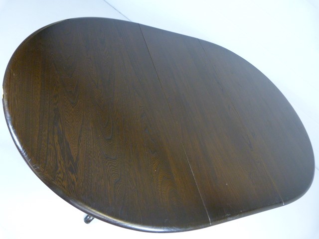 Ercol drop leaf dining table with two swan back chairs - Image 5 of 8