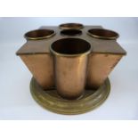 A FOUR-BOTTLE COPPER WINE COOLER, with brass carrying handles and brass cover for ice receptacle,