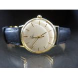 18ct yellow Gold Gents EBEL watch on leather strap with Baton markers