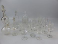 Selection of Antique glassware to include miniature decanters and oil pourers