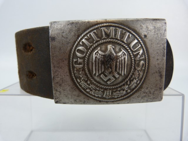 German Second World War Third Reich leather belt and buckle, with metal buckle embossed ' Gott