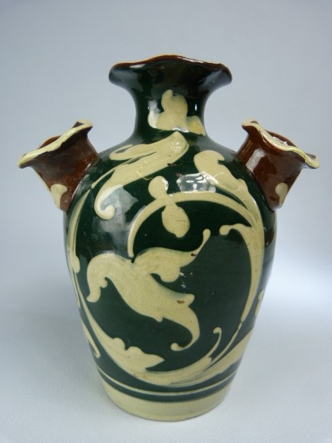 Torquay Pottery vase Exeter potteries. c.1900. Tulip vase with restoration.