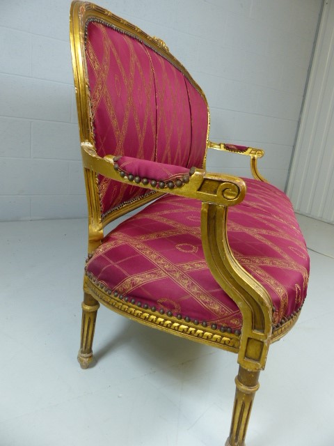 Antique Boudoir settee painted Gold and Re-upholstered - Image 4 of 6