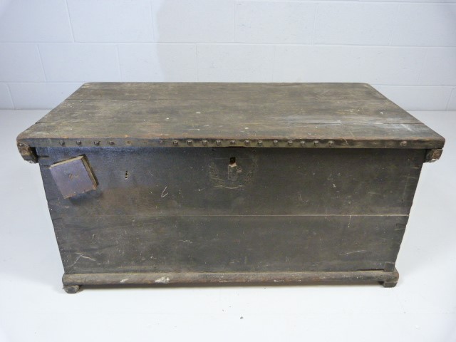 Antique pine black painted trunk with rope handles