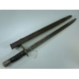 WW1 US 1918 Remington Bayonet. Stamped to blade and with leather and metal scabbard 43cm