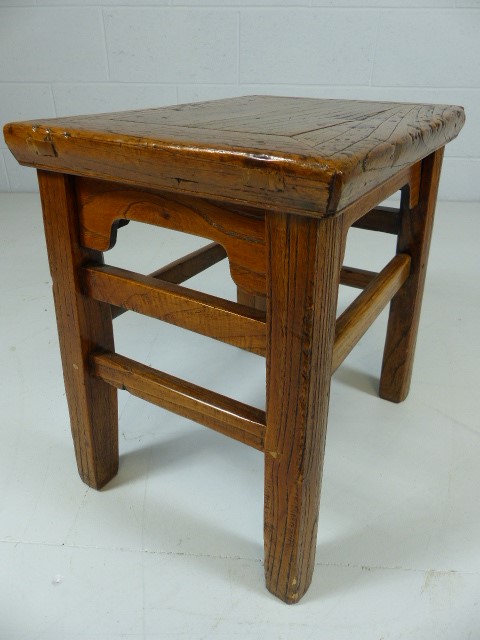 Antique oak planked stool - Image 2 of 5