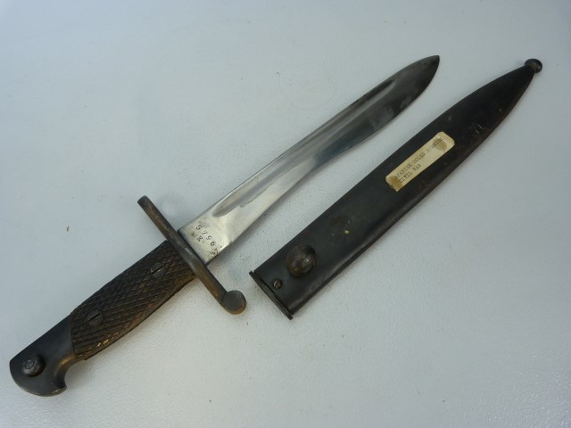 Spanish Bolo bayonet with metal handle and scabbard 24cm