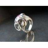 Silver elephant shaped ring with ruby eyes size M