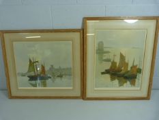 Rene Coulon - Signed Print and one other of vessels in a harbour.