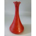 Burmantofts Red glazed ceramic vase of small form with crimped neck. Approx height 16cm Stamped with