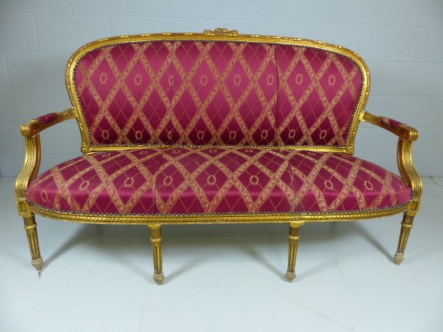 Antique Boudoir settee painted Gold and Re-upholstered