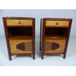 Pair of Art Deco Burr maple and mahogany marble toped bedside cabinets