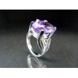 Ladies large silver and Amethyst dress ring