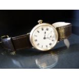 Gold coloured wrist watch with enamelled dial and second hand dial