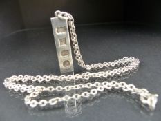 Hallmarked silver Ingot pendant on Sterling silver chain