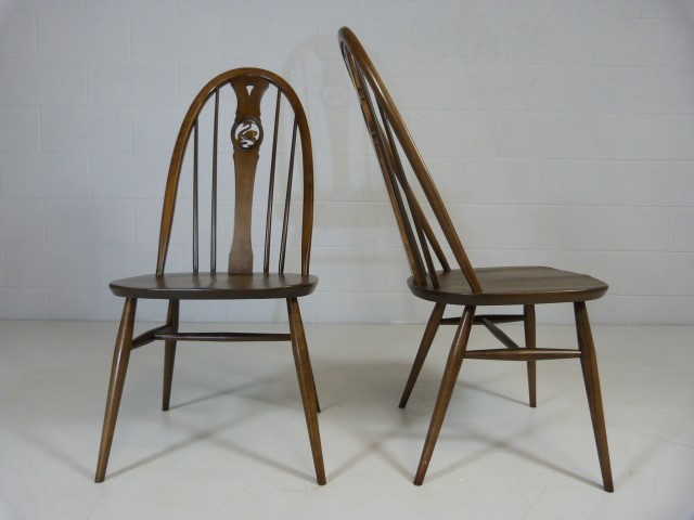 Ercol drop leaf dining table with two swan back chairs - Image 8 of 8