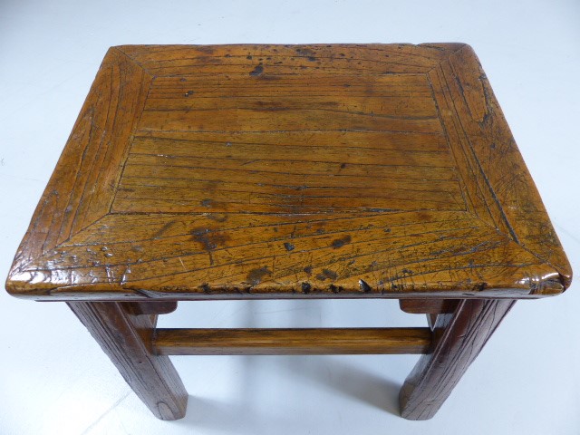 Antique oak planked stool - Image 3 of 5