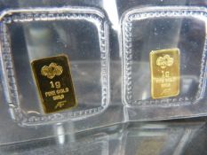 Two sealed gold ingots both marked 1g FINE GOLD 999.9
