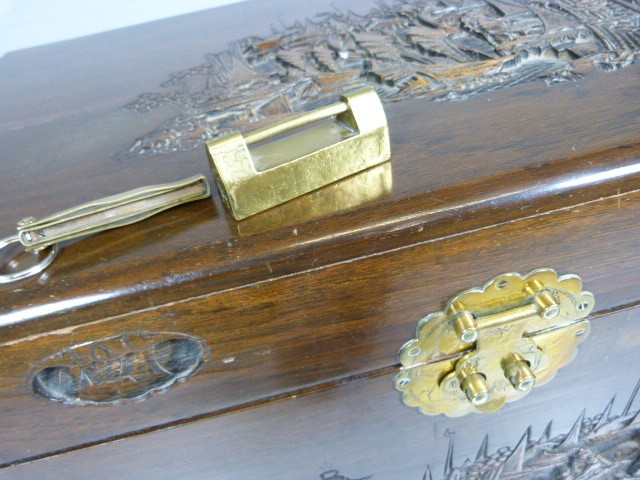 Oriental heavily carved camphor wood chest - Image 3 of 9