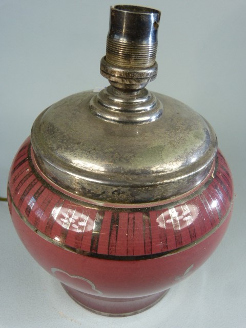 Wedgwood Veronese Lamp base decorated with silver lustre on a pink ground. Height including - Image 2 of 4