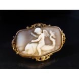 Unusual Cameo of a boy riding a Dolphin in Gold coloured mount