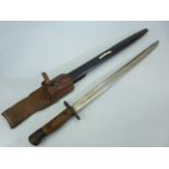 WW1 Military Bayonet with leather and metal scabbard - Enfield 43cm