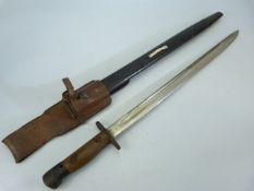 WW1 Military Bayonet with leather and metal scabbard - Enfield 43cm